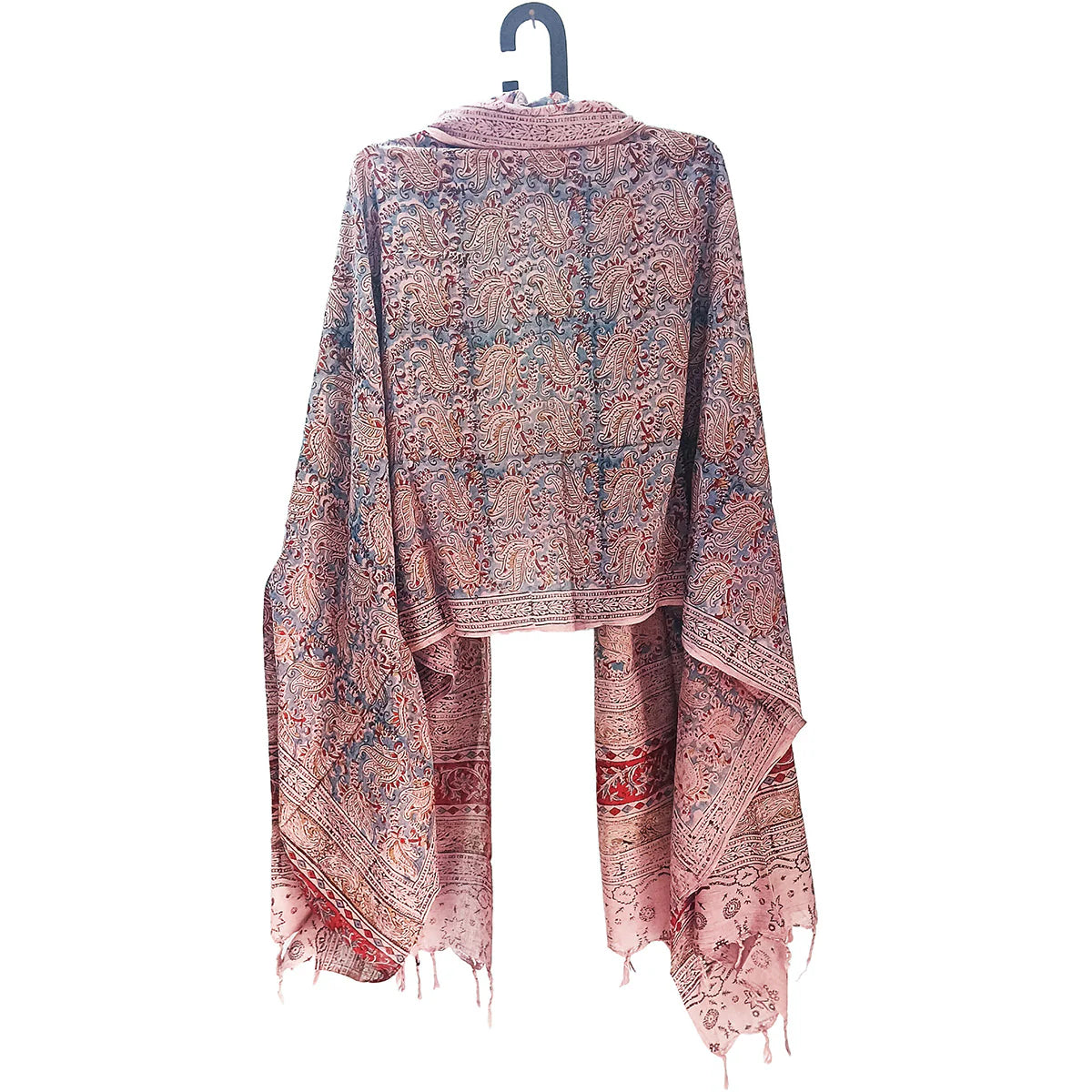 Kalamkari Block printed Hand Woven Stole with tassels
