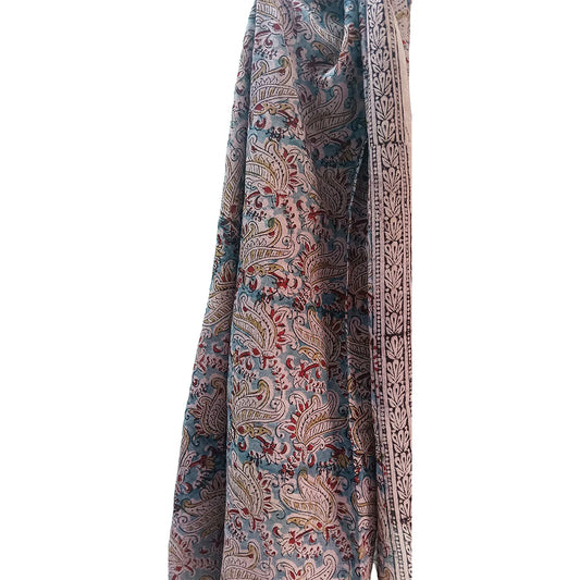 Kalamkari Block printed Hand Woven Stole with tassels