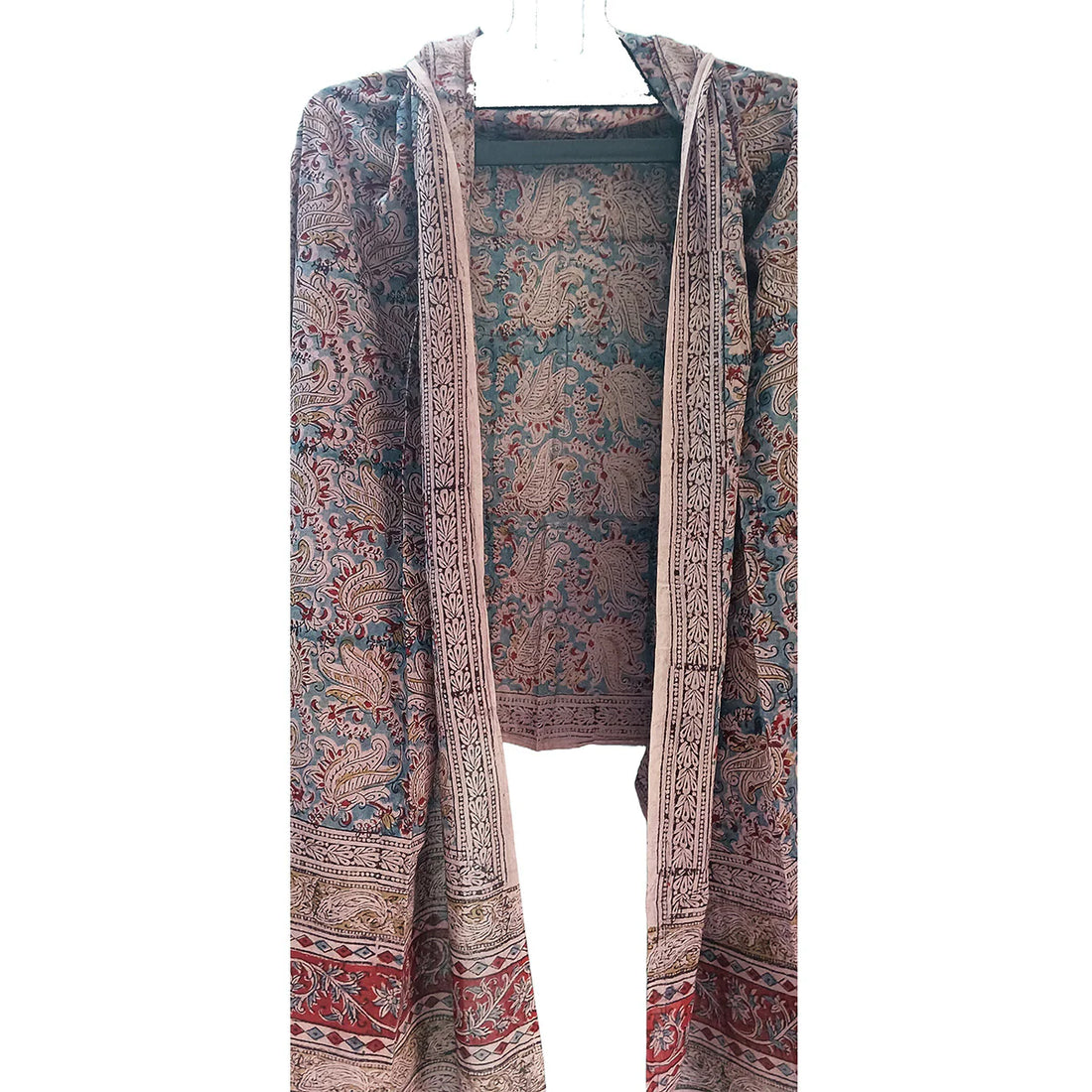 Kalamkari Block printed Hand Woven Stole with tassels