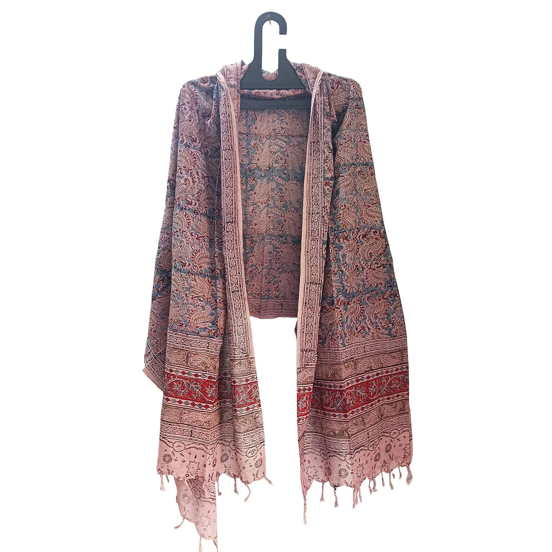 Kalamkari Block printed Hand Woven Stole with tassels