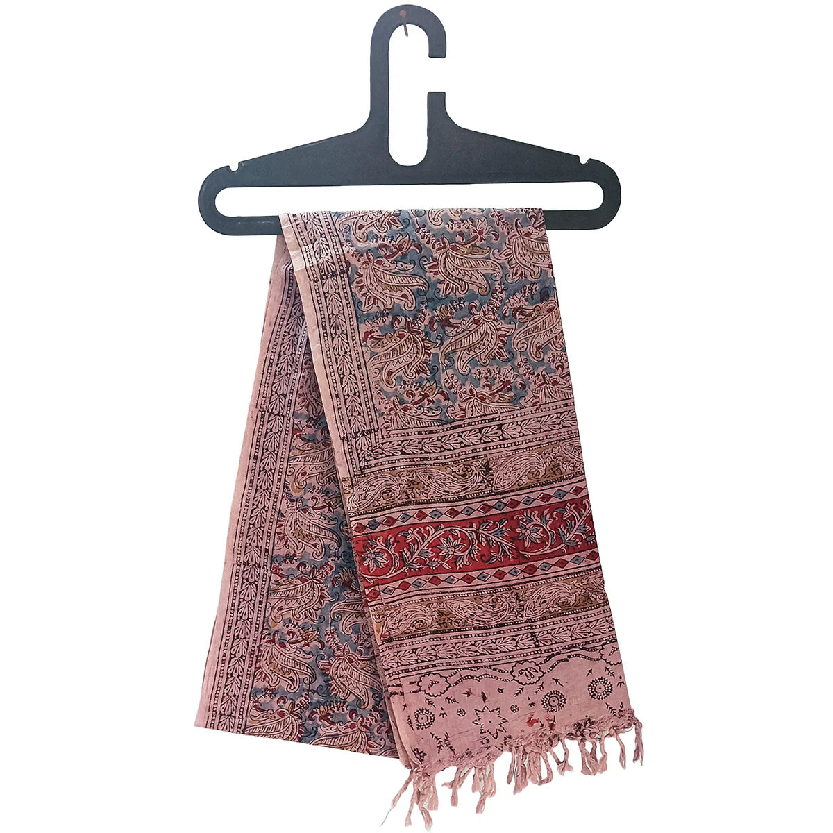 Kalamkari Block printed Hand Woven Stole with tassels