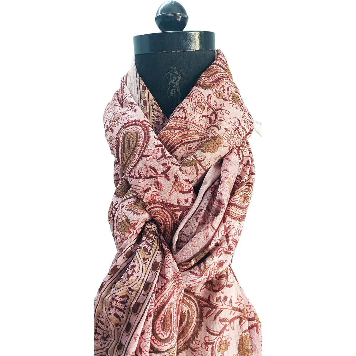 Kalamkari Block printed Hand Woven Stole with tassels