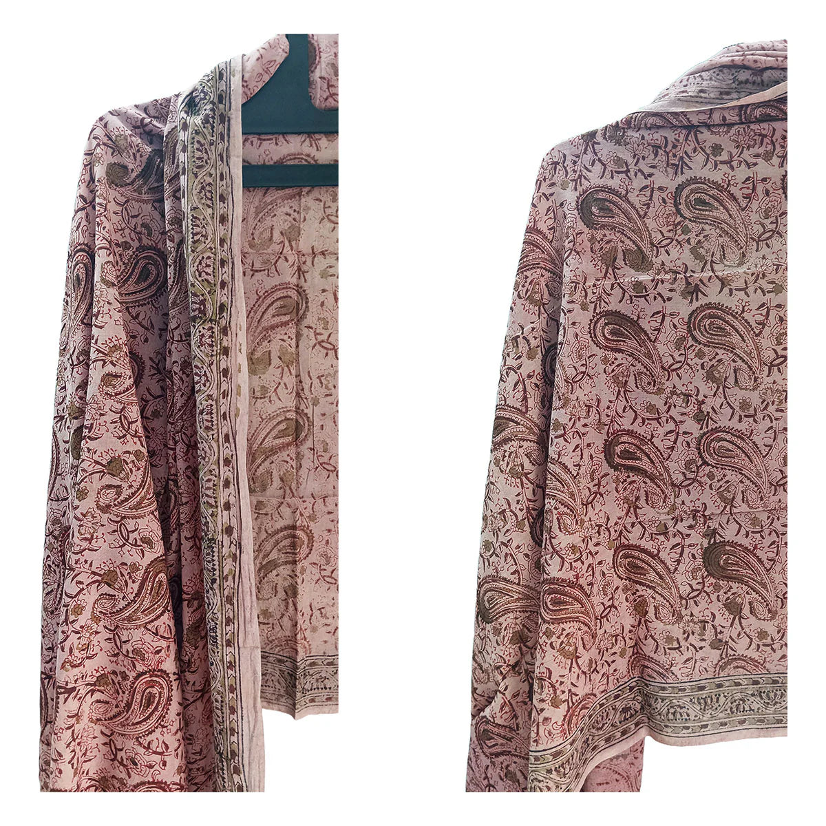 Kalamkari Block printed Hand Woven Stole with tassels