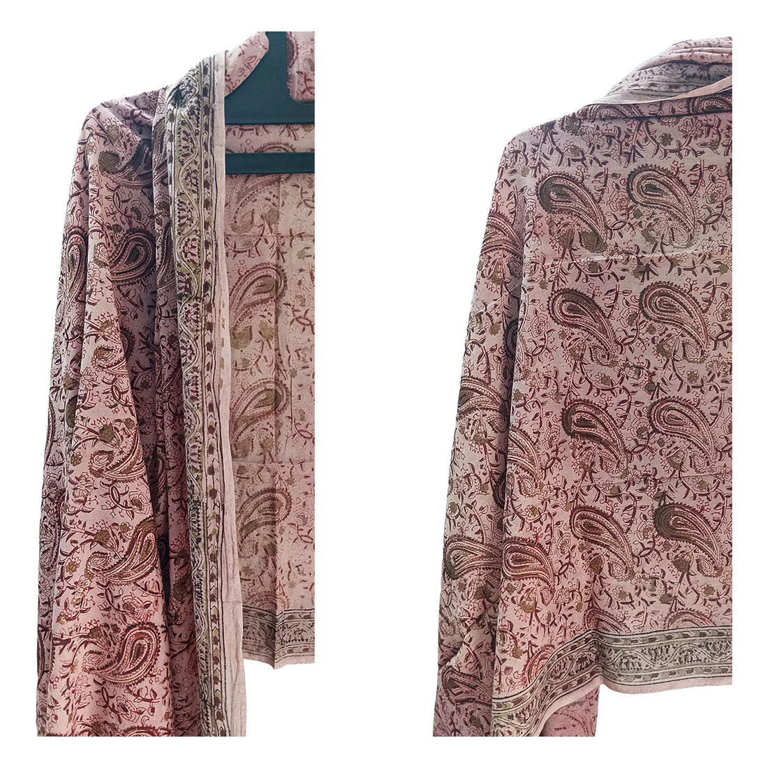 Kalamkari Block printed Hand Woven Stole with tassels