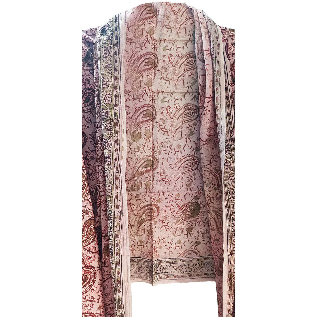 Kalamkari Block printed Hand Woven Stole with tassels
