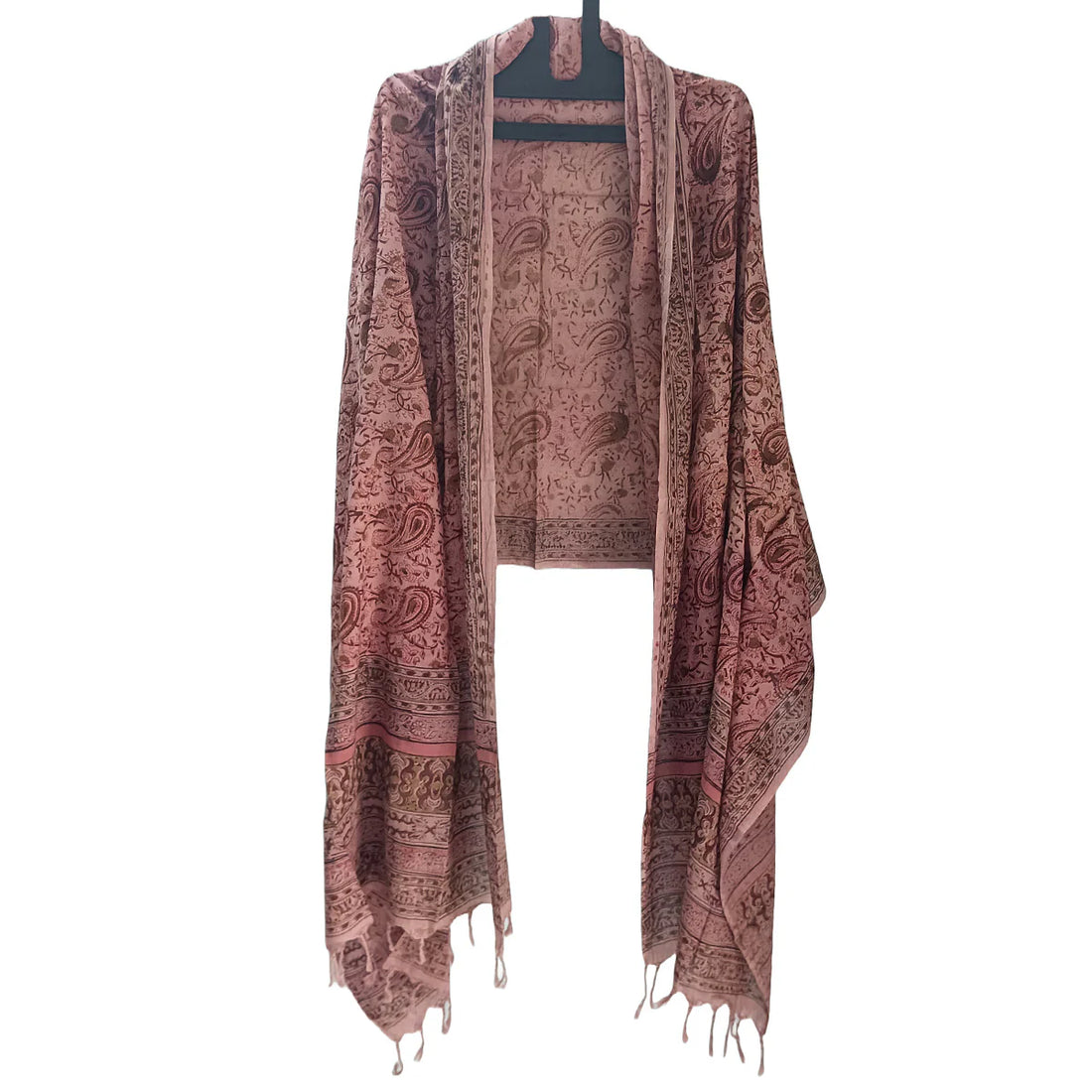 Kalamkari Block printed Hand Woven Stole with tassels