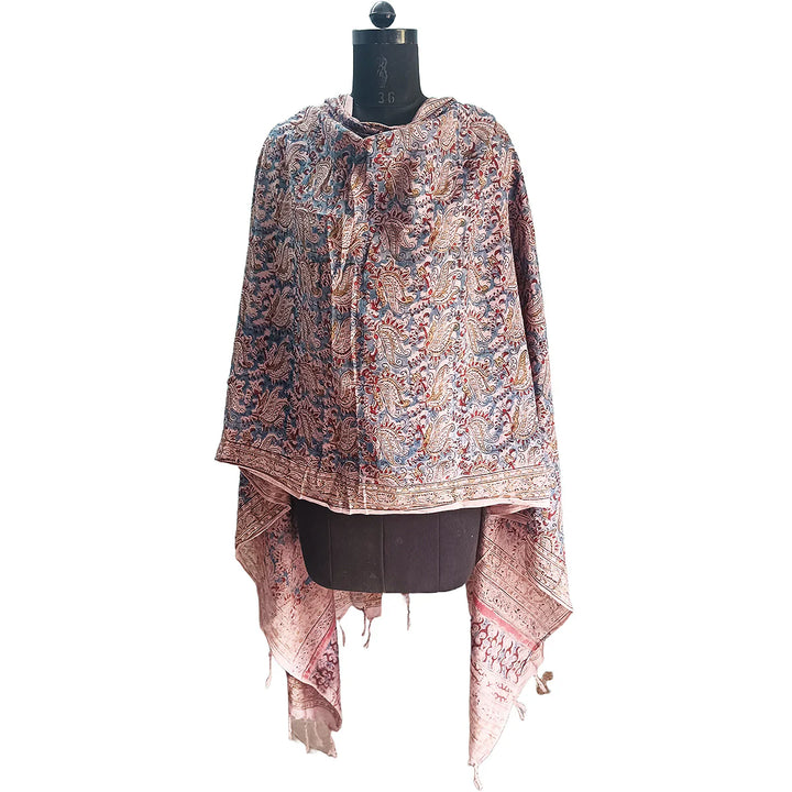 Kalamkari Block printed Hand Woven Stole with tassels