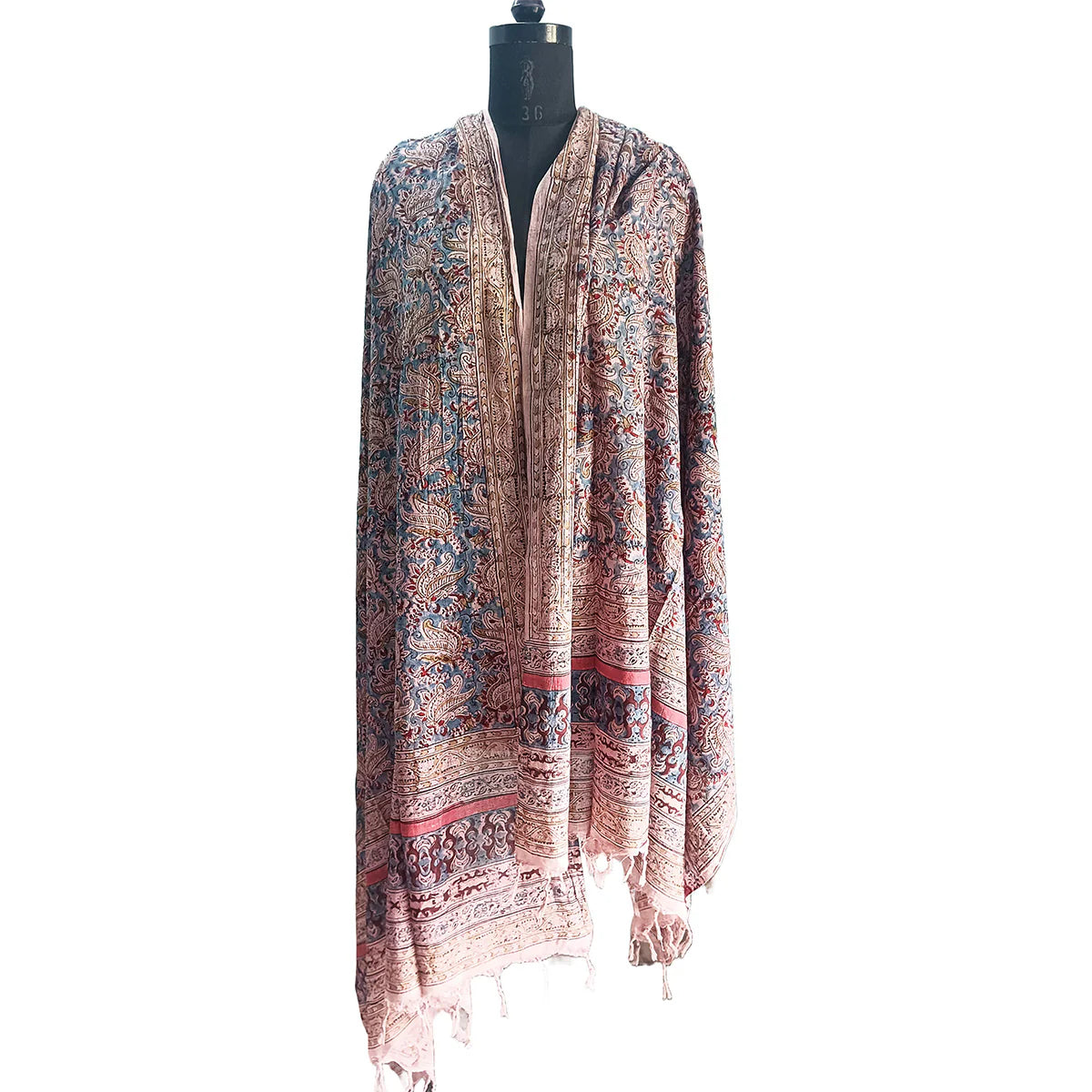 Kalamkari Block printed Hand Woven Stole with tassels