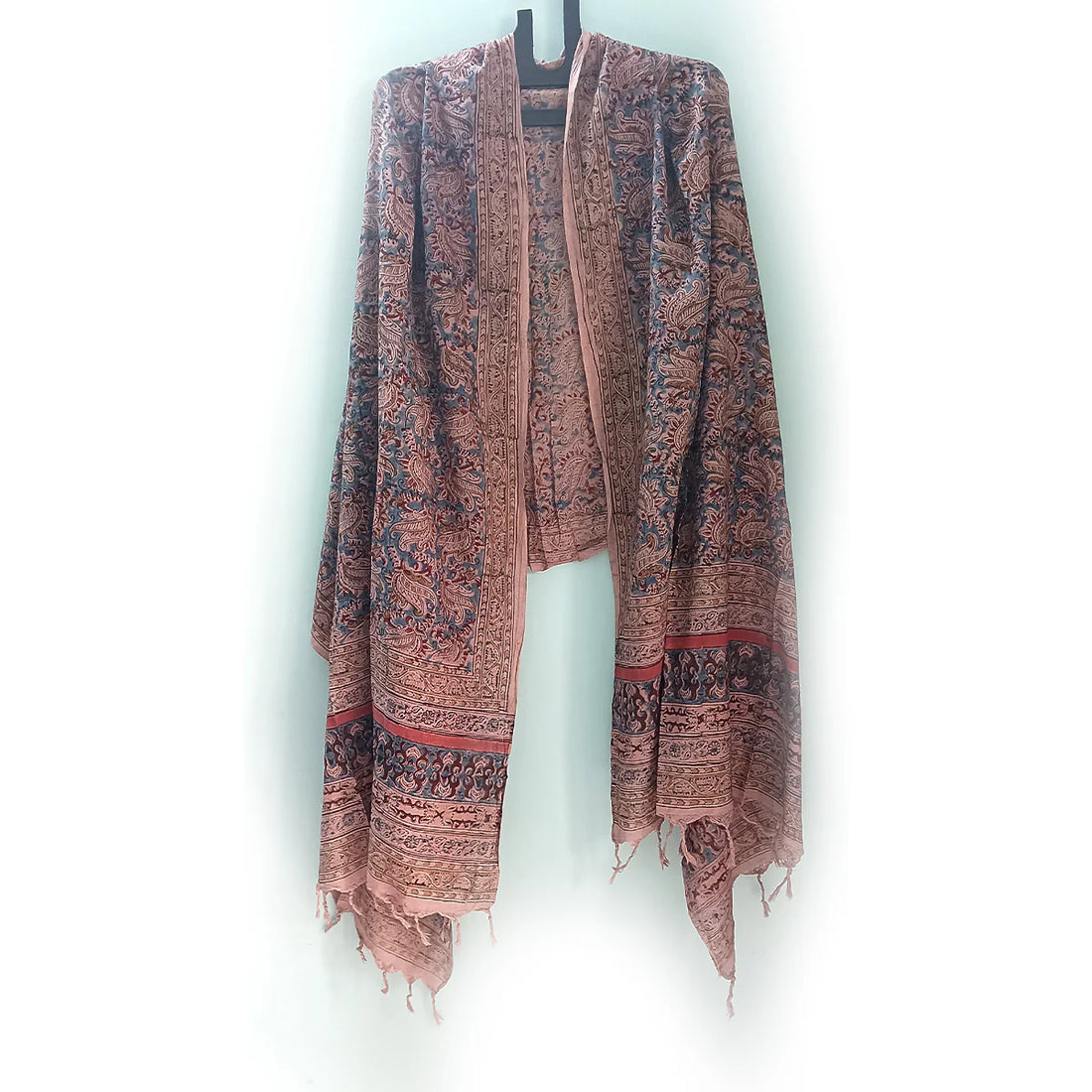 Kalamkari Block printed Hand Woven Stole with tassels
