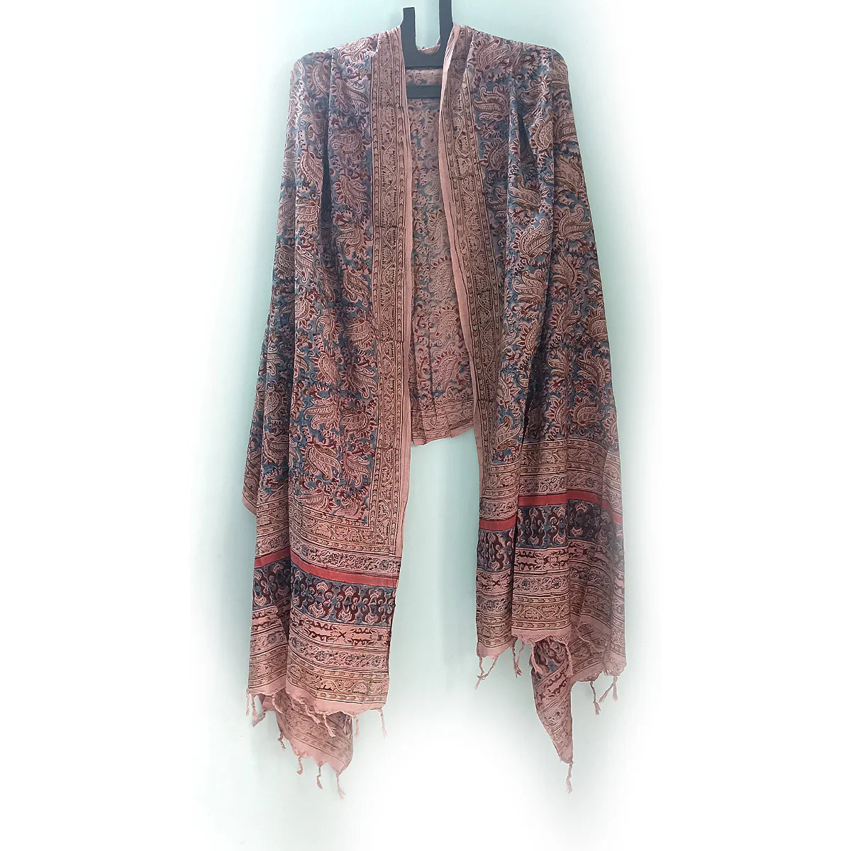 Kalamkari Block printed Hand Woven Stole with tassels