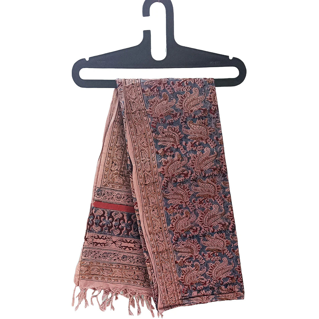 Kalamkari Block printed Hand Woven Stole with tassels