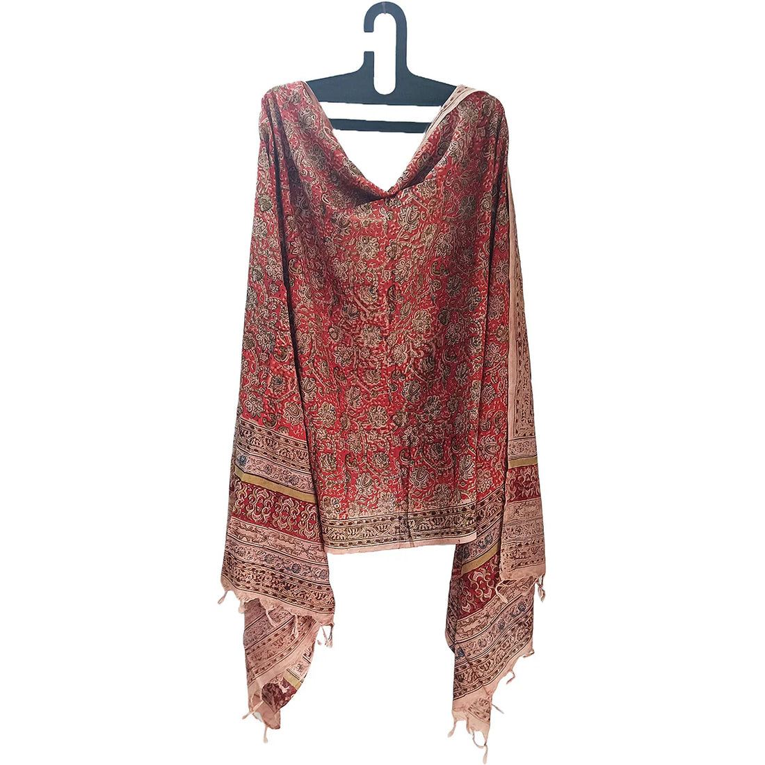 Kalamkari Block printed Hand Woven Stole with tassels