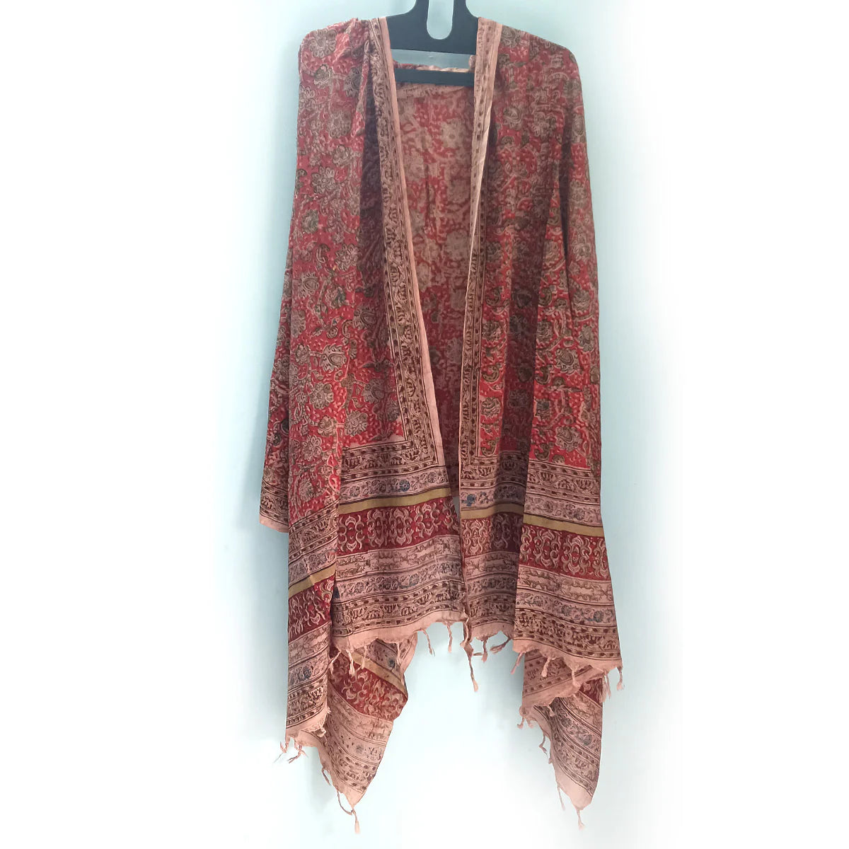 Kalamkari Block printed Hand Woven Stole with tassels