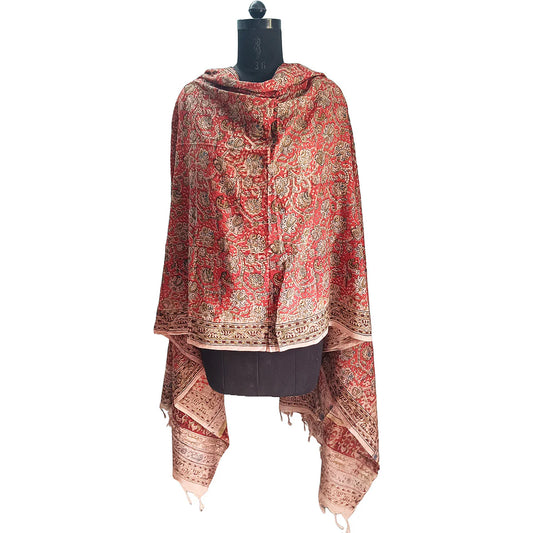 Kalamkari Block printed Hand Woven Stole with tassels