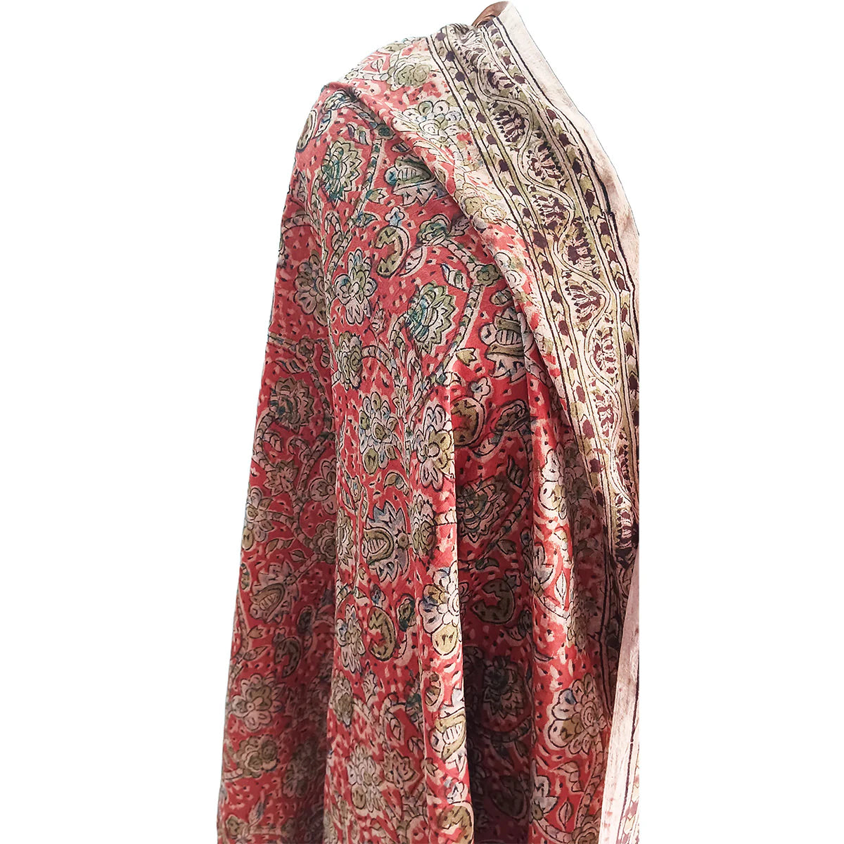 Kalamkari Block printed Hand Woven Stole with tassels