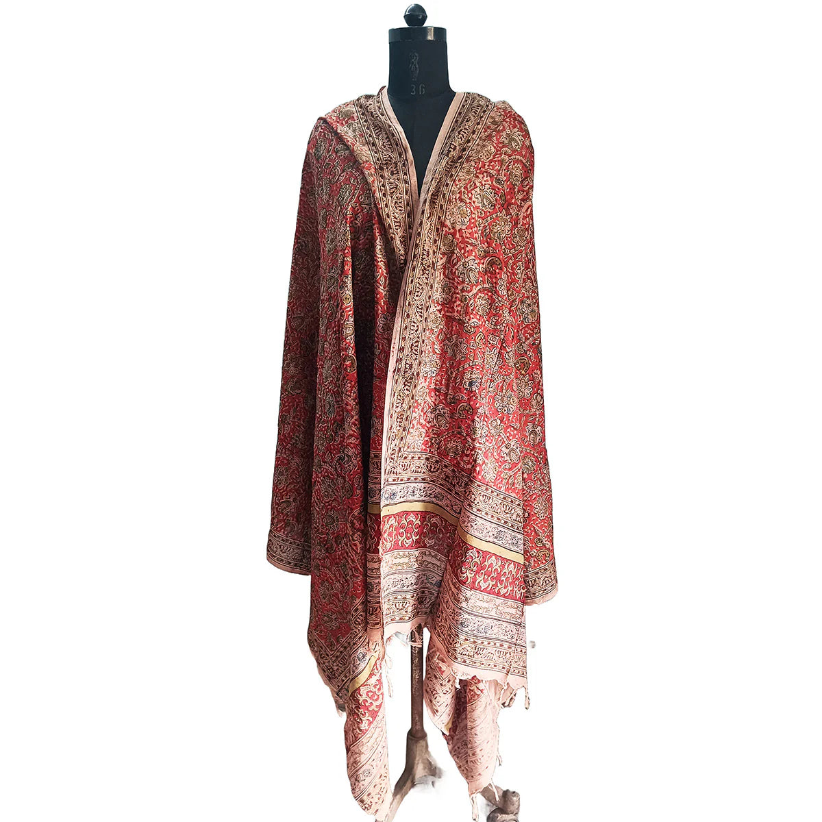 Kalamkari Block printed Hand Woven Stole with tassels
