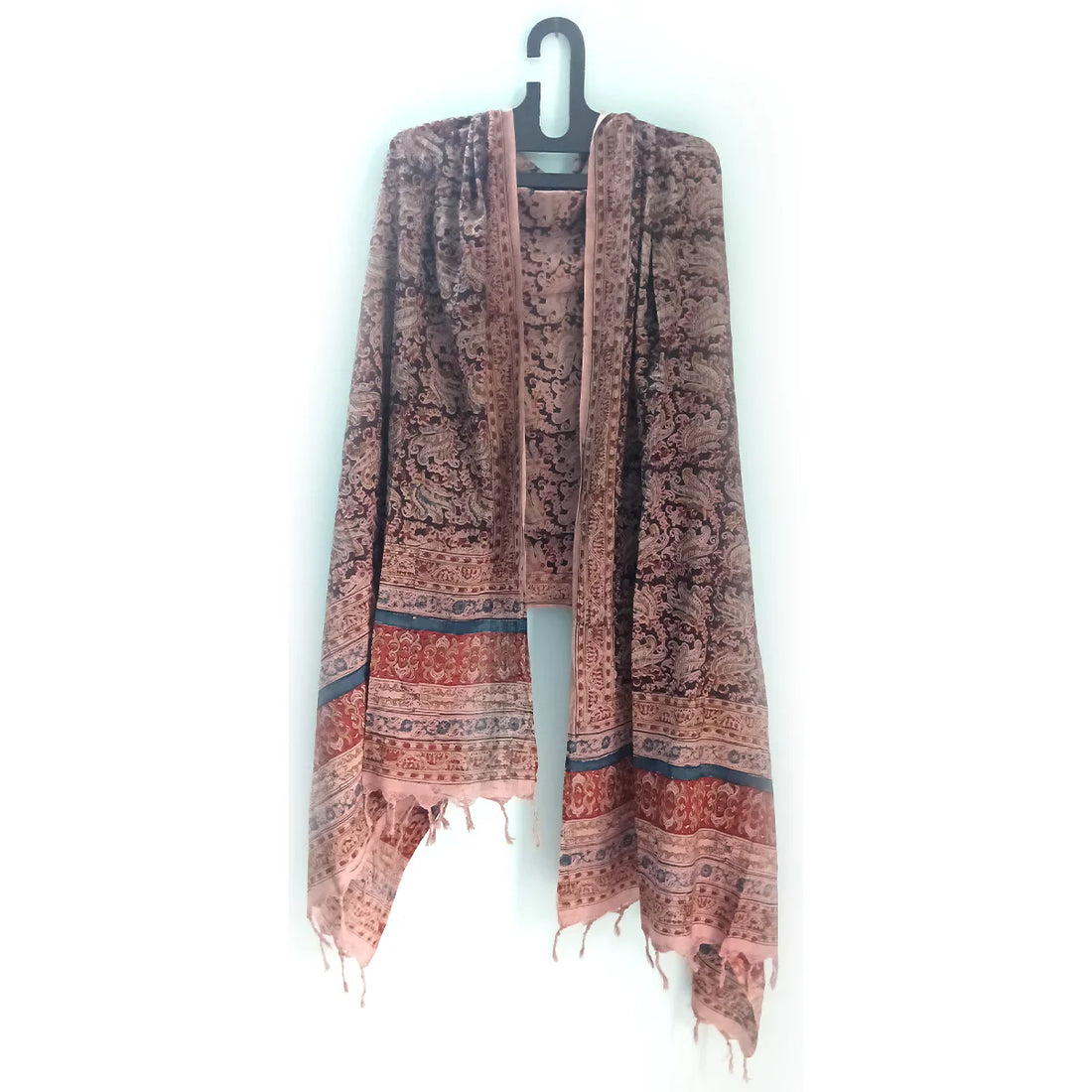 Kalamkari Block printed Hand Woven Stole with tassels