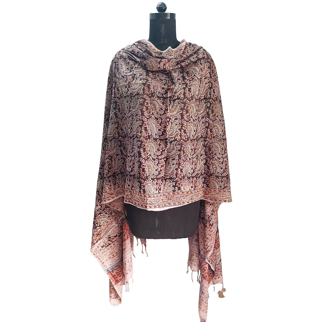 Kalamkari Block printed Hand Woven Stole with tassels