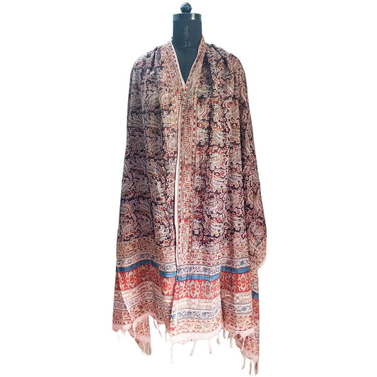 Kalamkari Block printed Hand Woven Stole with tassels