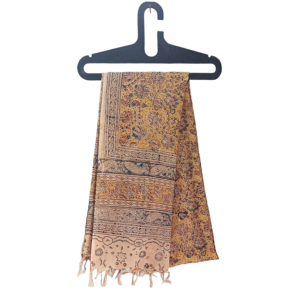 Kalamkari Block Printed Hand Woven Stole with Tassels