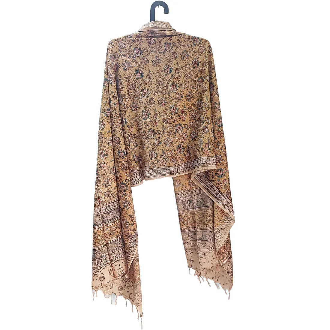Kalamkari Block Printed Hand Woven Stole with Tassels
