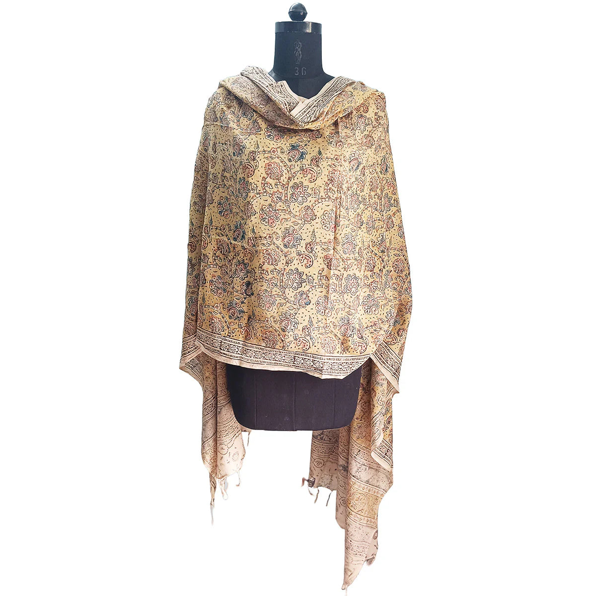 Kalamkari Block Printed Hand Woven Stole with Tassels