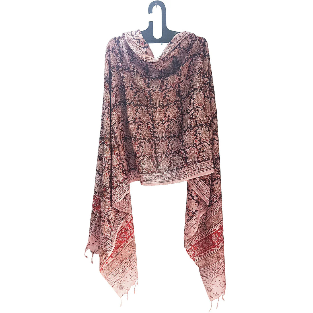 Kalamkari Block Printed Hand Woven Stole with Tassels