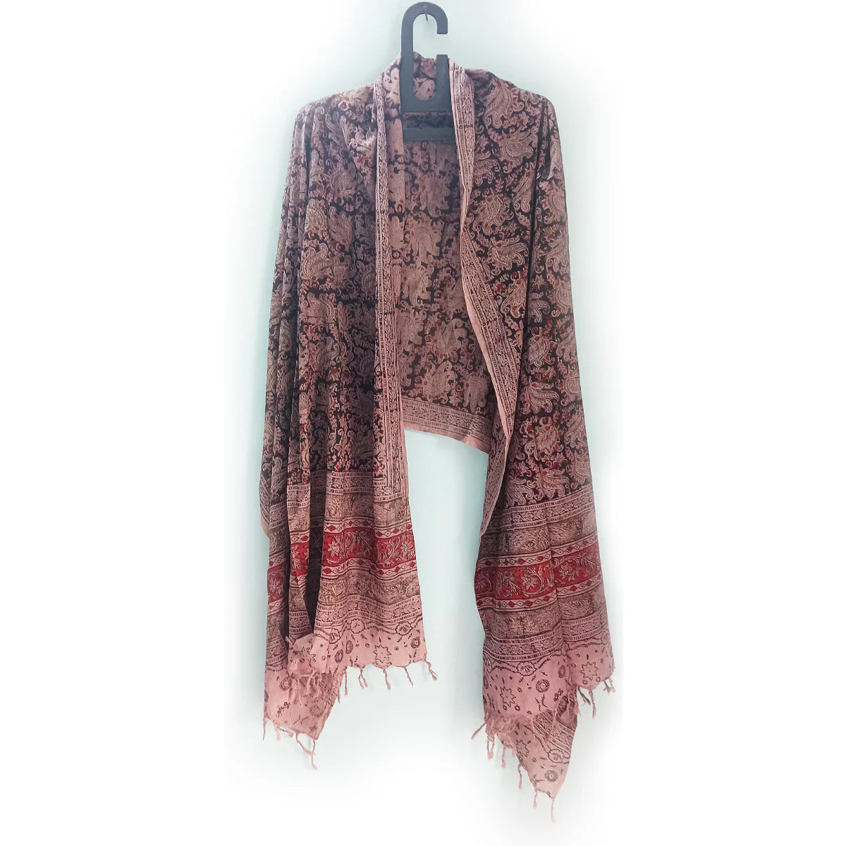 Kalamkari Block Printed Hand Woven Stole with Tassels