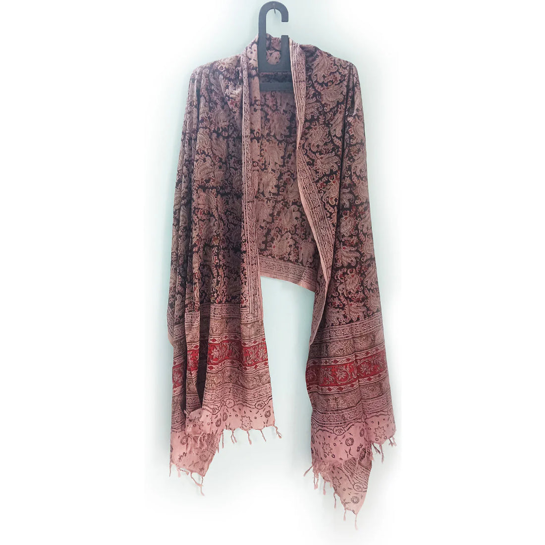 Kalamkari Block Printed Hand Woven Stole with Tassels