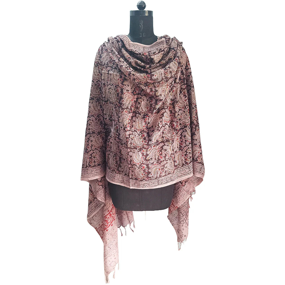 Kalamkari Block Printed Hand Woven Stole with Tassels