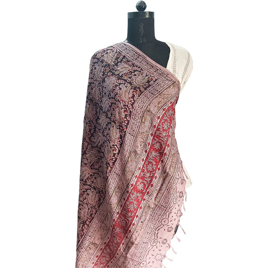 Kalamkari Block Printed Hand Woven Stole with Tassels