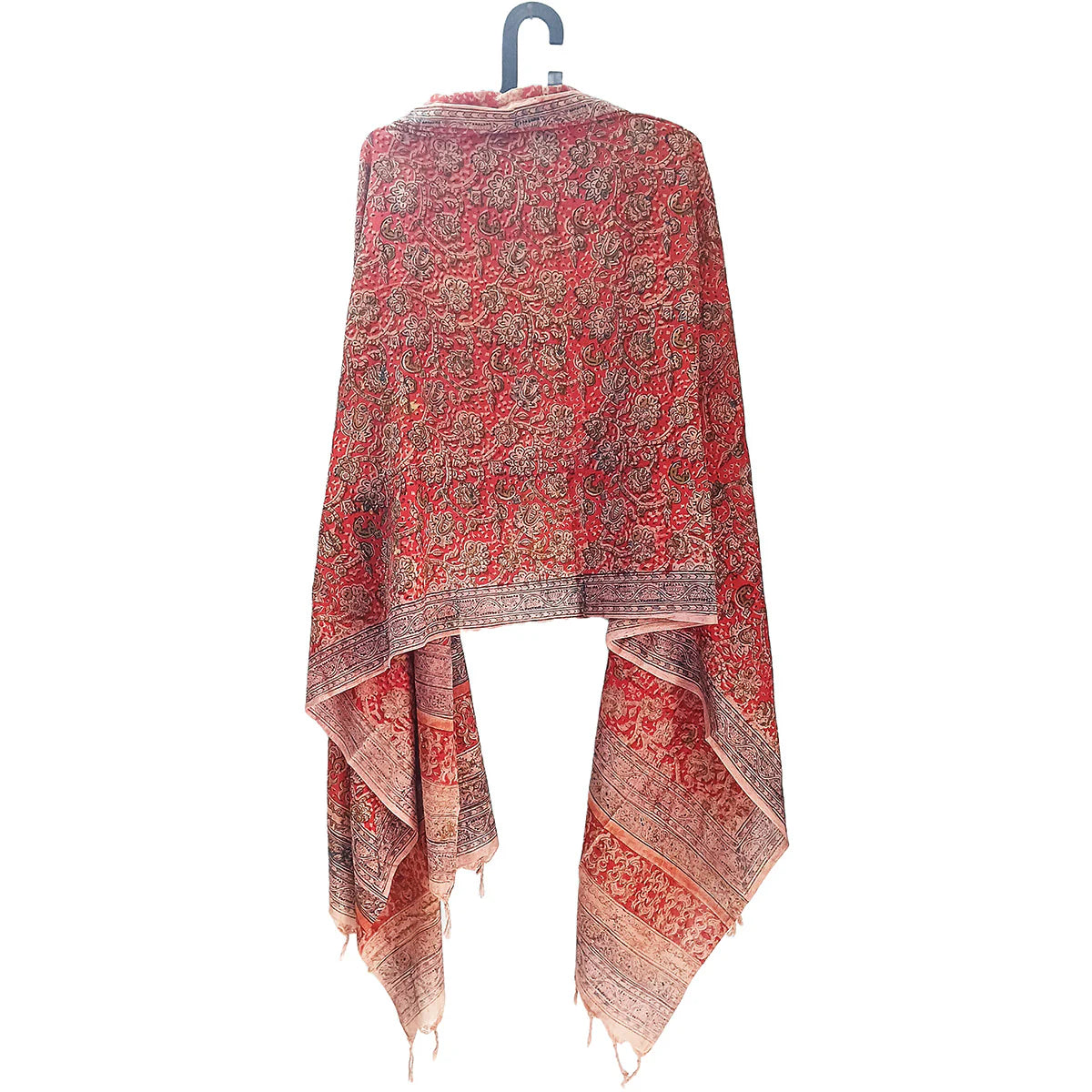 Kalamkari Block Printed Hand Woven Stole with Tassels
