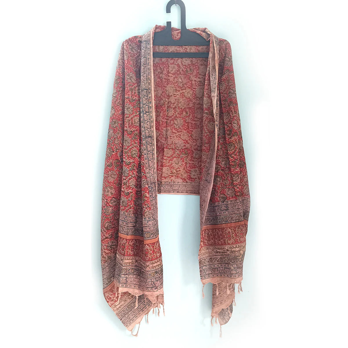 Kalamkari Block Printed Hand Woven Stole with Tassels
