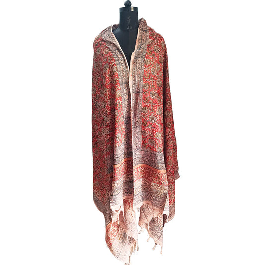 Kalamkari Block Printed Hand Woven Stole with Tassels