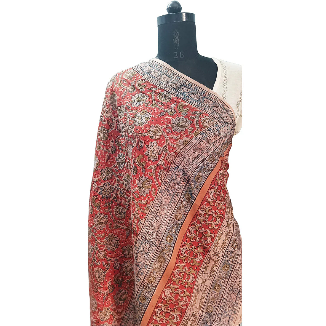 Kalamkari Block Printed Hand Woven Stole with Tassels