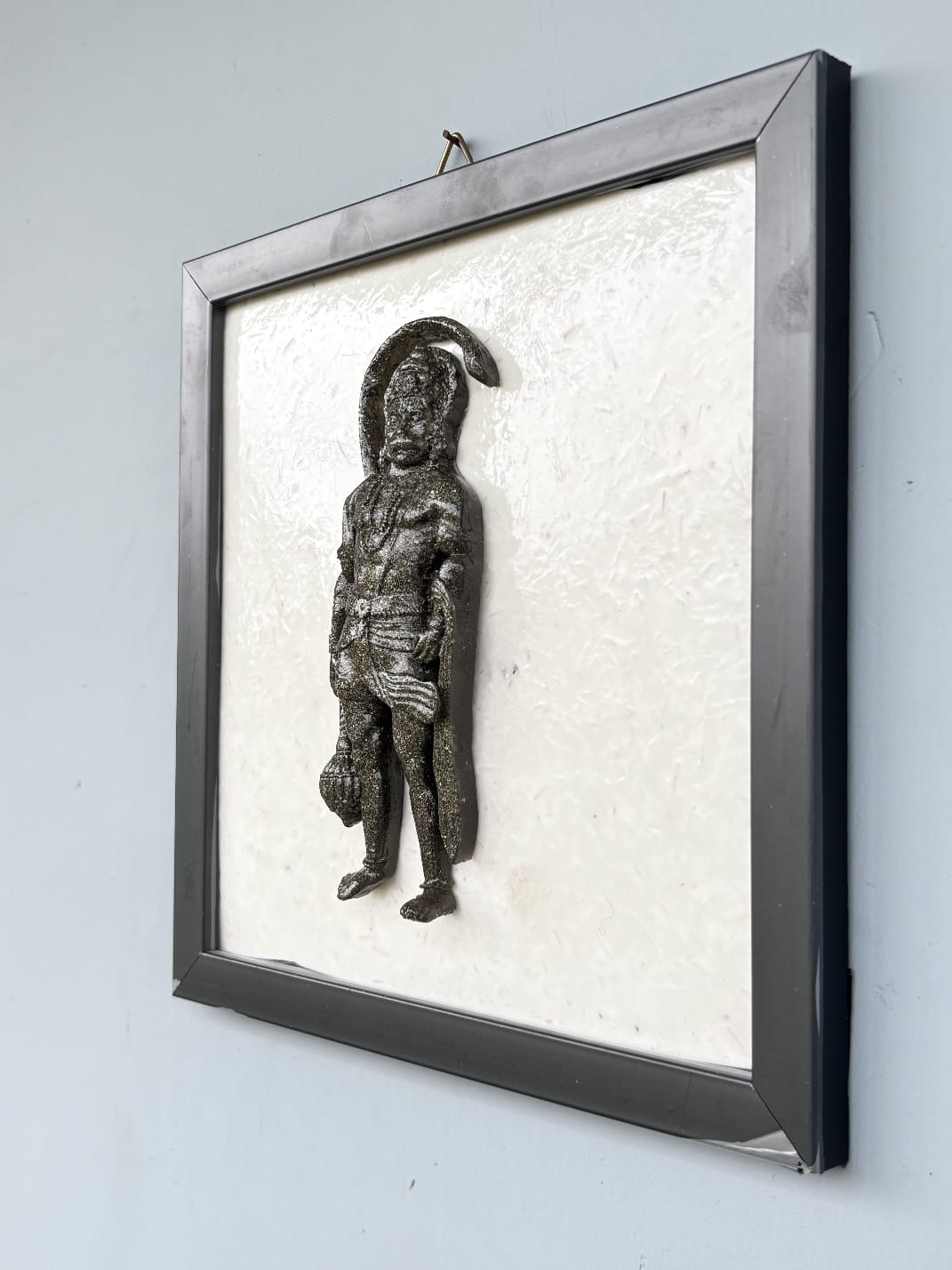 Pyrite Hanuman with Frame – Handcrafted Spiritual Figurine, 22x22 cm