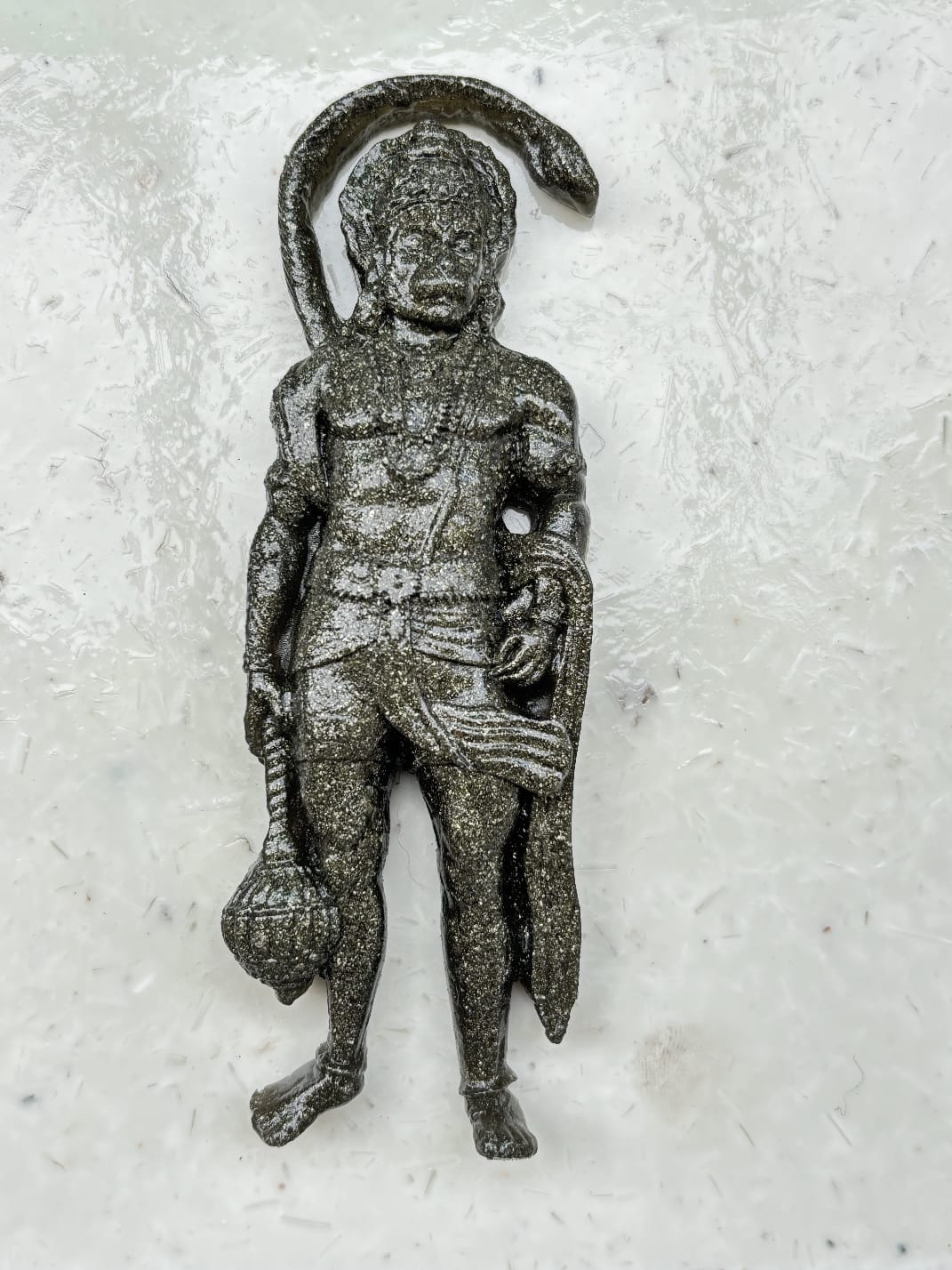 Pyrite Hanuman with Frame – Handcrafted Spiritual Figurine, 22x22 cm