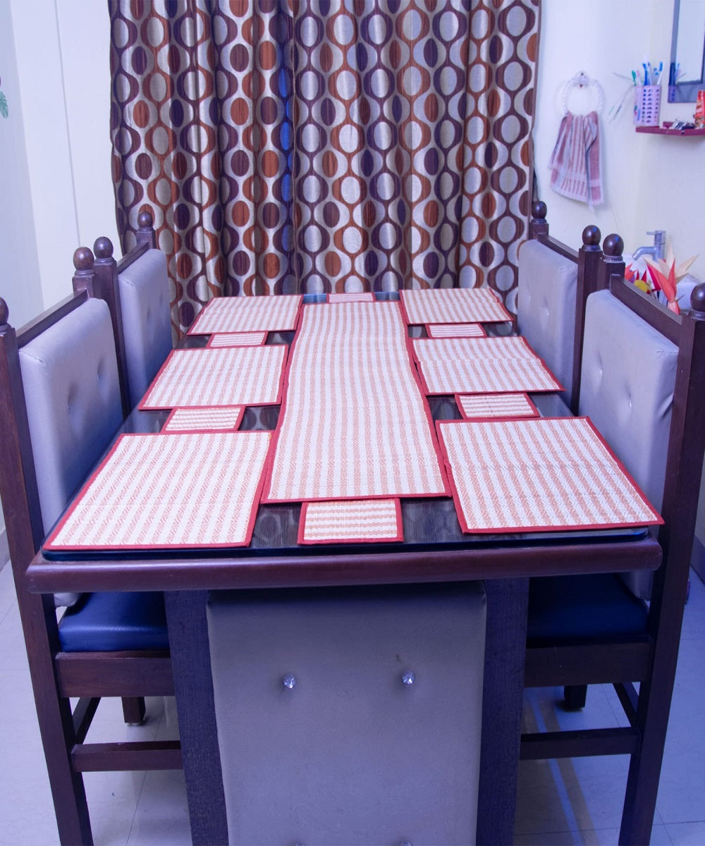 Handcrafted Eco-Friendly Gift Set (Natural) – 6 Placemats + 6 Coasters + 1 Table Runner