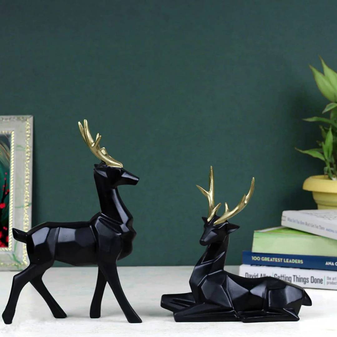 Set of 2 black deer showpieces for home and office décor, elegant addition