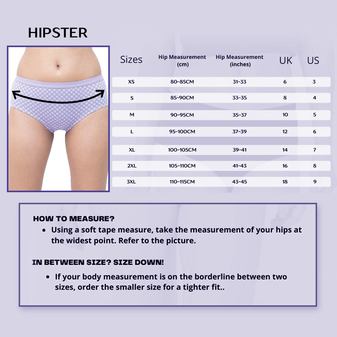 Organic Everyday Undies (Hipster) (6pc) Green Fig, Lavender Checks , Lavender